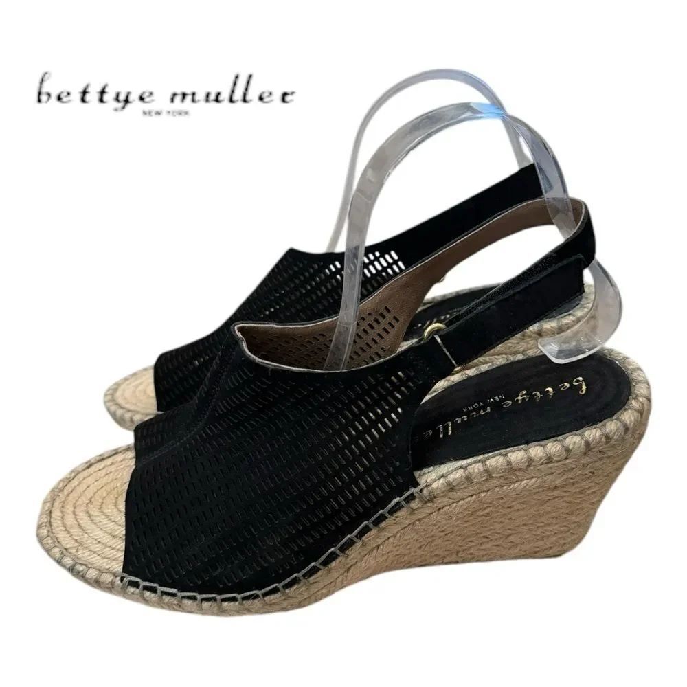 Bettye Muller NY Vicente Women's Black Perforated Espadrille Wedge Sandals 10